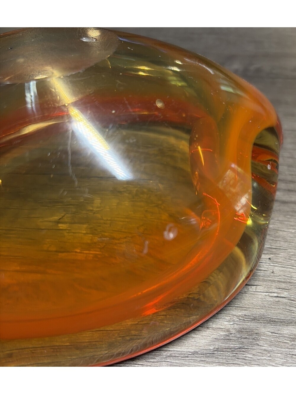 Murano Glass Ashtray VTG MCM 6" Bowl Orange Italy Cigar Sommerso Amber Geode - Picture 6 of 8